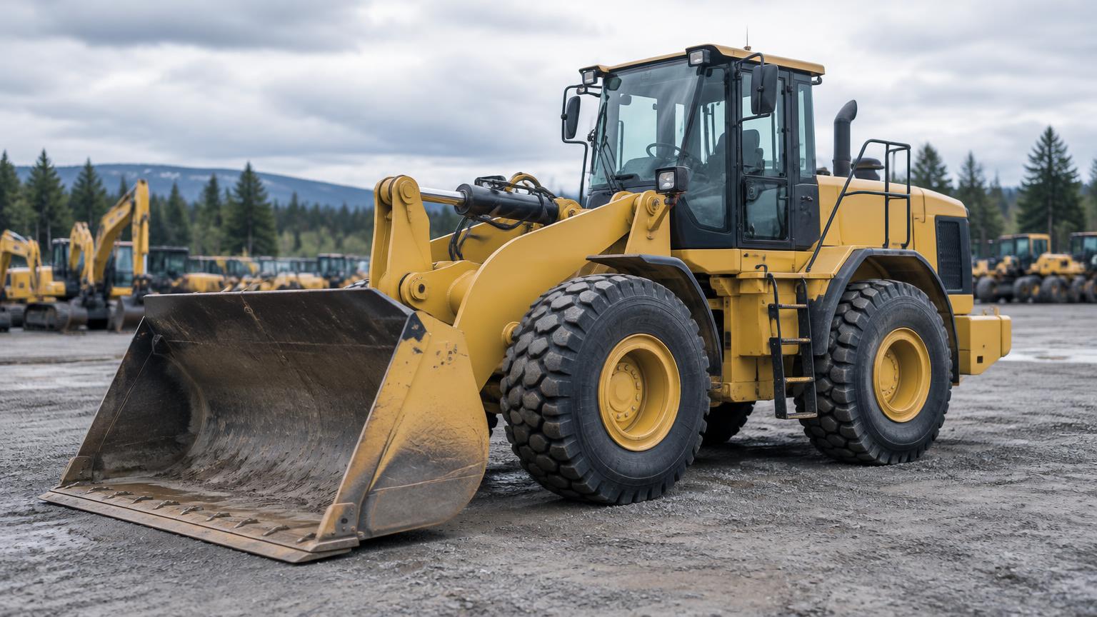 Well-maintained used wheel loader in a Canadian equipment yard