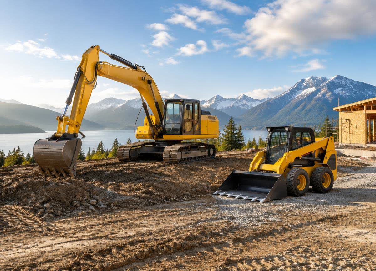 Construction equipment in a Canadian business setting