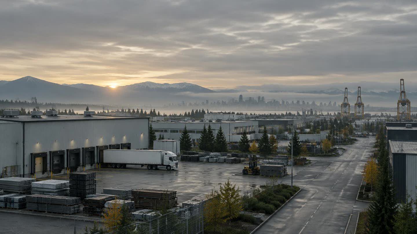 Canadian industrial and commercial district at dawn