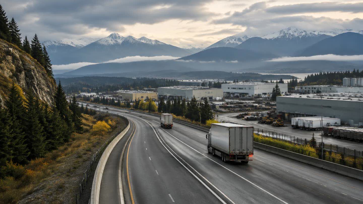 Canadian highway connecting an industrial business district